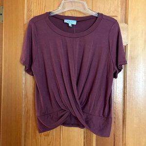gaze Slightly Cropped wrap front detail tee, Large (medium fit), Eggplant color